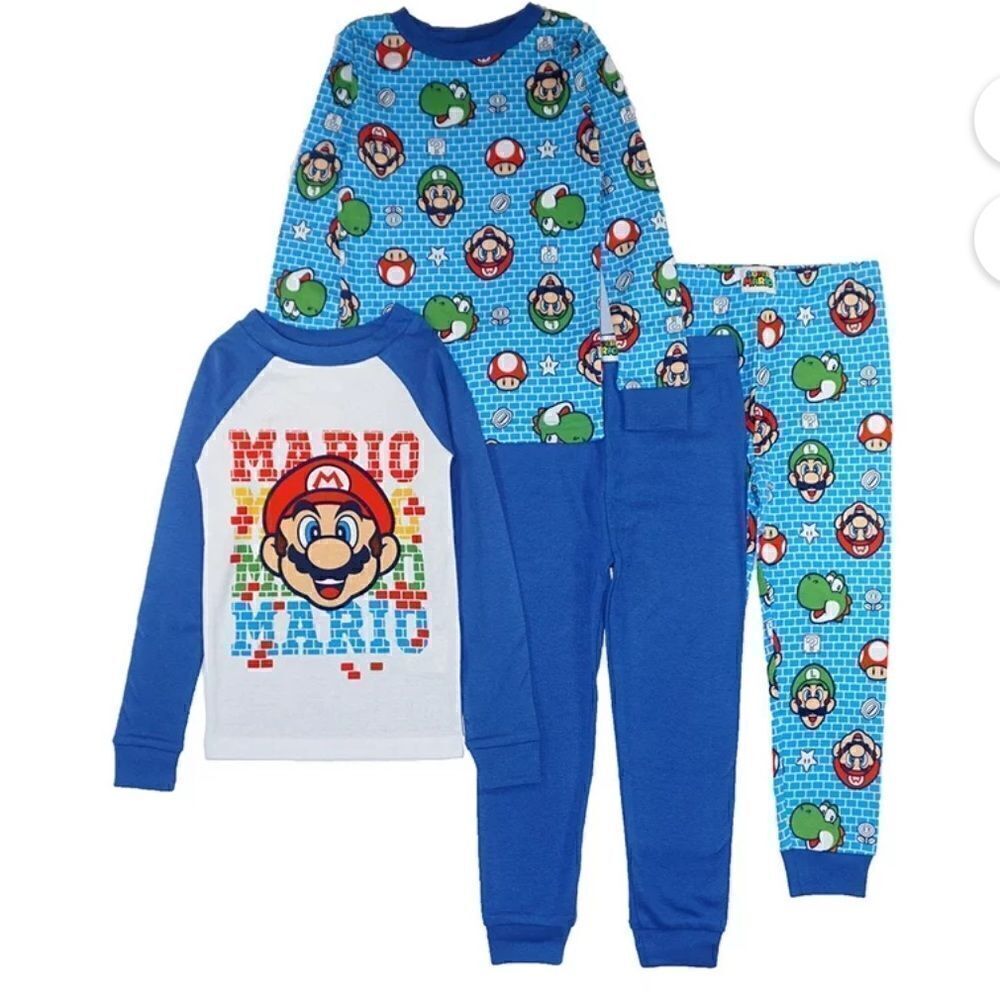 Super Mario Boys 4-Piece Cotton Pajama Set, Size 10